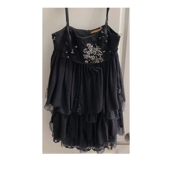 Alice and Olivia Black Mini Dress w lace and beads - Picture 3 of 10